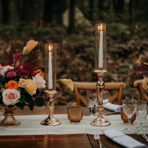 Bougeoirs doré tube en verre