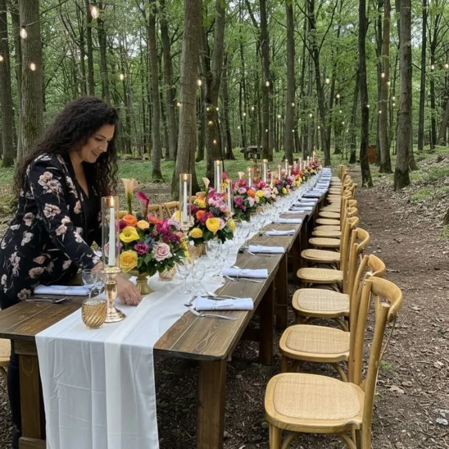 Préparation d'une table invités domaine de la roche couloir