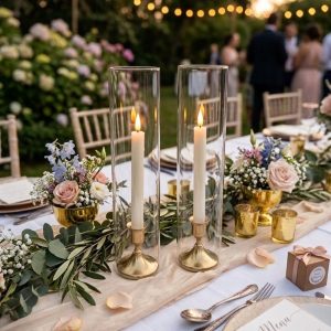 Bougeoir tube en verre doré